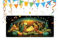 Housse Décorative de Porte d'Entrée pour Noël,Toile De Fluorescente Grande Scène Religieuse De Jésus - Décoration de Noël pour Porche avec Panneau et Bannière | pour Fête Hiver Ferme Porche Nouvel An