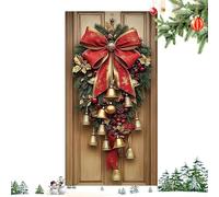Housse Décorative Noël Porte D'Entrée | Grande Bannière en Tissu 180x90 cm avec et Cloches | Bannière Photographique Panneau De Porche | Pour Intérieur Extérieur Maison Fête Ferme Porche Nouvel An