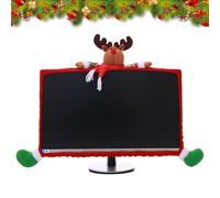 Housse d'écran de Noël pour ordinateur de 19 à 27 pouces - Bordure élastique - Décoration pour ordinateur portable, TV, LCD, PC - Cadre d'écran (élan)