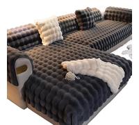 Housse d'hiver Épaisse en Peluche Lapin pour Canapé d'angle - Protection Chaude Et Douce Forme L/U, Imperméable Et Antidérapante, Lavable pour Salon, Enfants(Deep Gray,70 * 150cm/27.5 * 58.5in)