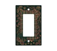 Housse d'interrupteur à bascule rustique avec motif ours de la forêt | Thème cabine rustique, bordure de pommes de pin, motif écossais, décoration inspirée de la nature, accents d'intérieur de