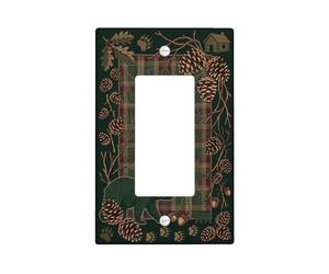 Housse d'interrupteur à bascule rustique avec motif ours de la forêt | Thème cabine rustique, bordure de pommes de pin, motif écossais, décoration inspirée de la nature, accents d'intérieur de