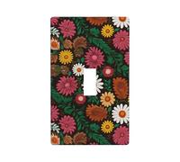 Housse d'interrupteur à bascule simple décorative à 1 bouton pour cuisine, ferme, chambre à coucher, salle de bain - Motif art folklorique - Motif fleurs blanches et rouges