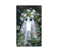 Housse d'interrupteur à bascule simple pour cuisine, ferme, chambre à coucher, salle de bain - Motif fantôme - Fleurs blanches et feuilles vertes