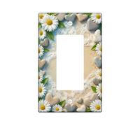 Housse d'interrupteur à bascule unique en forme de chrysanthème - Cœurs naturels côtiers - Bleu été - Taille standard - En plastique - Décoration pour chambre à coucher, salle de bain, cuisine, entrée