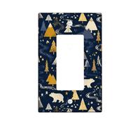 Housse d'interrupteur à bascule unique en forme d'ours - Nature - Arbre de montagne - Hiver - Bleu marine - Taille standard - Décoration pour salon, chambre à coucher, maison et bureau