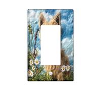 Housse d'interrupteur décorative amusante en forme de chien de cairn terrier à 1 voie, plaque murale à bascule simple, motif marguerites printanières, taille standard, chiot électrique pour chambre à