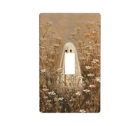 Housse d'interrupteur minimaliste à bascule simple pour cuisine, ferme, chambre à coucher, salle de bain, motif petit fantôme dans un champ de fleurs sauvages, beige