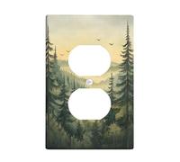 Housse d'interrupteur motif montagne et coucher de soleil - Motif nature sauvage - Beige doux - Pour décoration d'intérieur - Plaque murale en thermoplastique - Prise duplex simple de taille standard