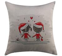 Housse d'oreiller Âmes Sœurs De Noël Amour avec Le Père Noël Costume Romance Familiale dans Une Nuit d'hiver Image Imprimer Rouge Blanc Housses De Coussin Confortable Taies Oreiller 45X45 Cm