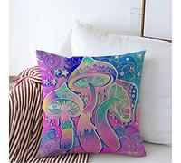 Housse d'oreiller Champignons Magiques, Hallucinations, Ambiance Déjantée, Années Soixante, Objets Naturels Vibrants, Abstrait, Fluorescent Housses De Coussin Confortable Taie Coussin 45X45 CM
