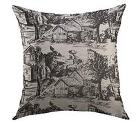 Housse d'oreiller Classique avec des Scènes De Village De La Vieille Ville, La Vie À La Campagne dans des Paysages De Toile De Jouy Taie d'oreiller Super Doux Housses De Coussin 45X45 Cm
