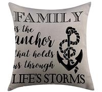 Housse d'oreiller Famille La Famille Est Une Ancre Qui Nous Retient Inspiration Écriture Stylisée Ancre avec Corde Noir Et Blanc Taies Oreiller Super Doux Housses De Coussin pour Salon 45X45 Cm