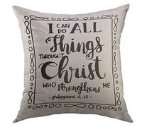 Housse d'oreiller Je Peux Tout par Le Christ Qui Me Fortifie sur Le Verset Blanc Croire Taie Coussin Respirant Taie d'oreiller pour Maison 45X45 Cm