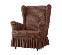 Housse Élastique en Seersucker pour Fauteuil à Ailes - Housse Universelle pour Fauteuil Bubble à Jupe, Dos Haut avec de Repose-Pieds, Anti-Dérapant, Lavable(Dark Brown,Chair+Otto Man)