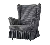 Housse Élastique en Seersucker pour Fauteuil à Ailes - Housse Universelle pour Fauteuil Bubble à Jupe, Dos Haut avec de Repose-Pieds, Anti-Dérapant, Lavable(Gray,Chair+Otto Man)