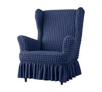 Housse Élastique en Seersucker pour Fauteuil à Ailes - Housse Universelle pour Fauteuil Bubble à Jupe, Dos Haut avec de Repose-Pieds, Anti-Dérapant, Lavable(Dark Blue,Chair+Otto Man)