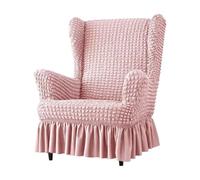 Housse Élastique en Seersucker pour Fauteuil à Ailes - Housse Universelle pour Fauteuil Bubble à Jupe, Dos Haut avec de Repose-Pieds, Anti-Dérapant, Lavable(Pink,Chair+Otto Man)
