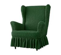 Housse Élastique en Seersucker pour Fauteuil à Ailes - Housse Universelle pour Fauteuil Bubble à Jupe, Dos Haut avec de Repose-Pieds, Anti-Dérapant, Lavable(Dark Green,Chair+Otto Man)