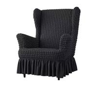 Housse Élastique en Seersucker pour Fauteuil à Ailes - Housse Universelle pour Fauteuil Bubble à Jupe, Dos Haut avec de Repose-Pieds, Anti-Dérapant, Lavable(Black,Chair+Otto Man)