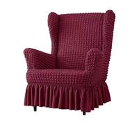 Housse Élastique en Seersucker pour Fauteuil à Ailes - Housse Universelle pour Fauteuil Bubble à Jupe, Dos Haut avec de Repose-Pieds, Anti-Dérapant, Lavable(Wine Red,Chair+Otto Man)