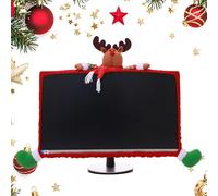 Housse élastique pour écran d'ordinateur - Motif Père Noël, bonhomme de neige et renne, tissu fait main pour écrans de 48,3 à 68,6 cm, décoration de Noël de bureau (élan de Noël)