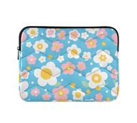 Housse élégante pour ordinateur portable de 13 à 14 pouces avec fermeture éclair pour le travail et les voyages Motif dessin animé mignon petites fleurs bleues