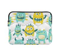 Housse élégante pour ordinateur portable de 13 à 14 pouces - Sac de transport avec fermeture éclair - Motif petits monstres - Vert et jaune