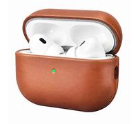 Housse en Cuir pour AirPods Pro 2 2022, Housse en Cuir résistant aux Chocs ICARERFAMILY Premium pour Apple AirPods Pro 2 2022 Headset Recharge (LED Visible) Support Chargeur sans Fil-Marron