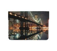 Housse en cuir pour ordinateur portable de 13 pouces avec imprimé cœur romantique pour voyage, travail, affaires, New York Manhattan Bridge Night, Taille unique