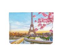Housse en cuir pour ordinateur portable Motif Tour Eiffel Paris avec fleurs imprimées Housse de transport pour ordinateur portable Réunion de bureau Homme Femme