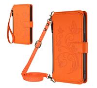 Housse en Cuir PU Étui Portefeuille à Rabat pour Honor Magic 8 Pro Air Étui en Cuir Flip Cover Sac à Fermeture éclair Housse 360 Coffret a Rabat Cover étui de Téléphone Pochette Orange