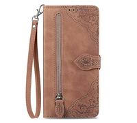 Housse en Cuir PU Étui Portefeuille à Rabat pour Oppo A1 5G Étui en Cuir Flip Cover Sac à Fermeture éclair Housse 360 Etui a Rabat Cover étui de Téléphone Pochette Marron