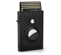 Housse en cuir véritable avec porte-carte compatible avec Airtag en couleur OPTIQUE EN FIBRE DE CARBONE - Coque de protection avec