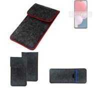 Housse en feutre pour Samsung Galaxy A13 gris foncé bordure rouge Étui de prot