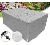Housse en fourrure de jardin imperméable de qualité supérieure pour table de patio - Coupe-vent - Anti-UV et indéchirable - 420D - Protection en rotin argenté - 400 x 320 x 100 cm