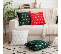 Housse en peluche avec motif sapin de Noël et flocon de neige avec détails à paillettes, matériau polyester doux, convient pour canapé, lit, balcon, salon et salon (rouge argenté)