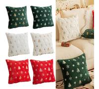Housse en peluche motif sapin de Noël et flocon de neige, tissu polyester doux avec motif à paillettes, décoration pour canapé, lit, salon et balcon (vert doré)