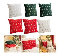 Housse en peluche motif sapin de Noël et flocon de neige, tissu polyester doux avec motif à paillettes, convient pour canapé, lit, salon et balcon (rouge doré)