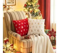 Housse en peluche motif sapin de Noël et flocon de neige, tissu polyester doux avec motif à paillettes, convient pour canapé, lit, salon et balcon (rouge argenté)
