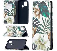 Housse En Pu Cuir Pour Samsung Galaxy A21s Etui À Rabat Folio Stand Case Cover Enfant Fille Pochette Peinture Flip Magnétique Portefeuille Support Et Carte De Slot Clapet,Feuille De Palmier