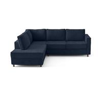 Housse en velours texturé pour canapé déhoussable Jake d'angle gauche 5 places - Bleu