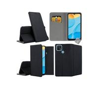 Housse etui coque pochette portefeuille pour Oppo A15 + film ecran - NOIR MAGNET -