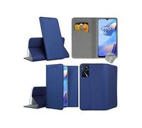 Housse etui coque pochette portefeuille pour Oppo A16 / A16s + verre trempe - BLEU MAGNET -