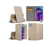 Housse etui coque pochette portefeuille pour Realme C21-Y / C25Y + film ecran - OR MAGNET -