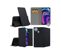 Housse etui coque pochette portefeuille pour Realme C21-Y / C25Y + verre trempe - NOIR MAGNET -