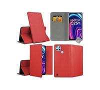 Housse etui coque pochette portefeuille pour Realme C21-Y / C25Y + verre trempe - ROUGE MAGNET -