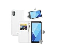 Housse etui coque pochette portefeuille pour Wiko Y51 + film ecran - BLANC -