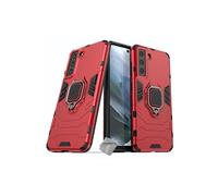 Housse etui coque rigide anti choc pour Samsung Galaxy S21 FE 5G + film ecran - ROUGE -