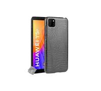 Housse etui coque rigide simili cuir crocodile pour Huawei Y5p + verre trempe - NOIR -